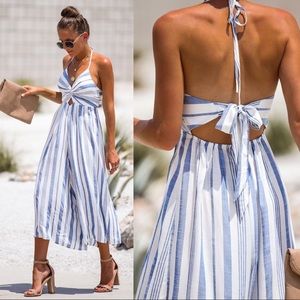 VICI Dancing In The Street Halter Jumpsuit - Blue